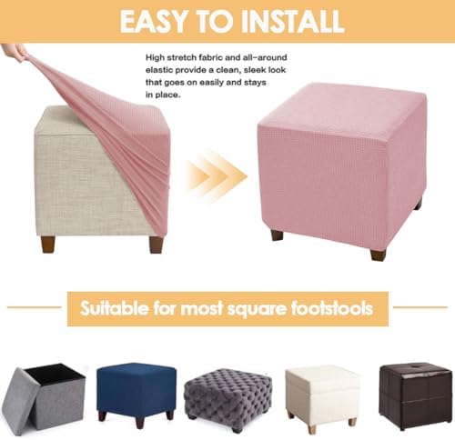 Waterproof Square Ottoman Cover with Elastic Band S Pink