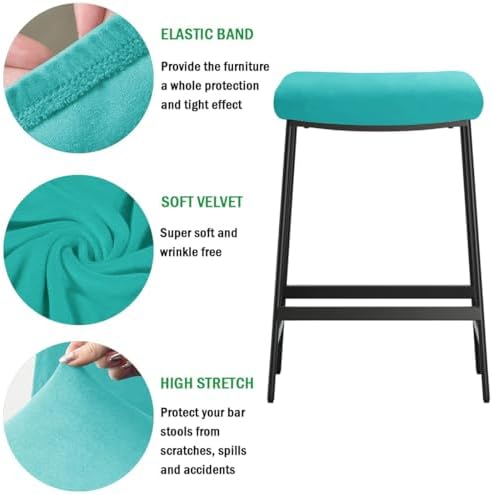 Stool Covers Rectangle Set of 4 with Elastic Band Turquoise