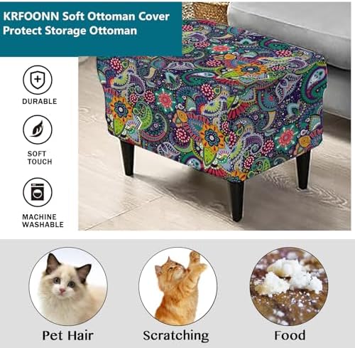 KRFOONN Stretch Ottoman Cover with Non Slip Elastic Bottom