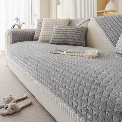 Plaid Fuzzy Plush Sofa Cover for Dogs Cats 28x28