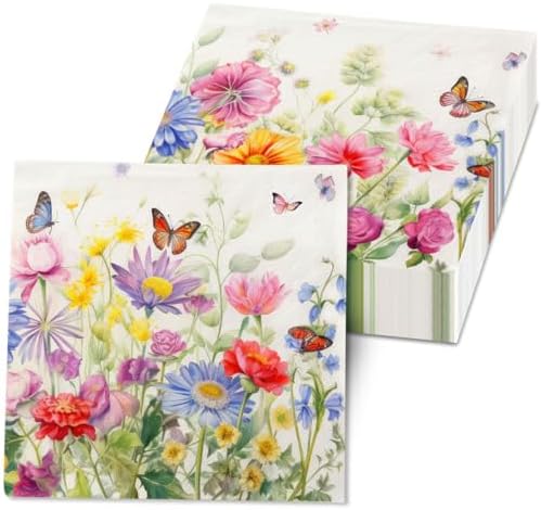 40Pcs Spring Floral Napkins with Wildflowers Design