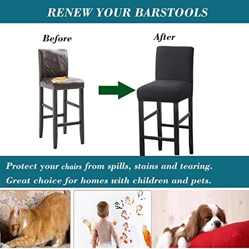 HFCNMY Bar Stool Covers 2 Pack with Backs and Elastic Bands Black