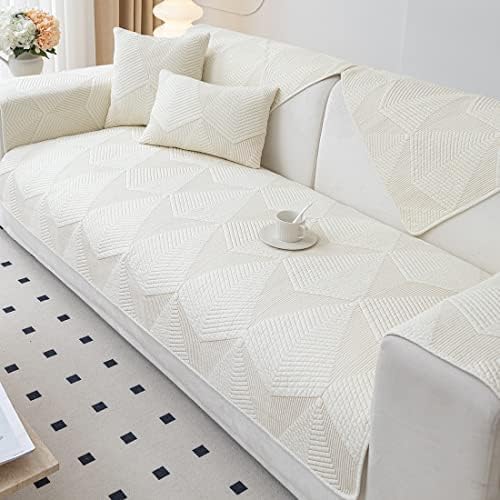 Vctops Farmhouse Solid Color Embroidery Sofa Cover