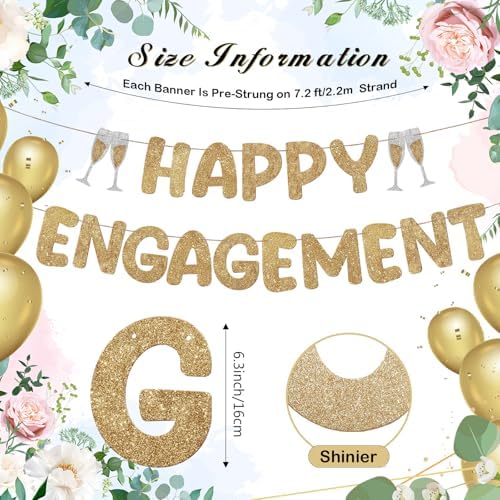 Breling Glitter Happy Engagement Banner 10 Feet Champagne Gold