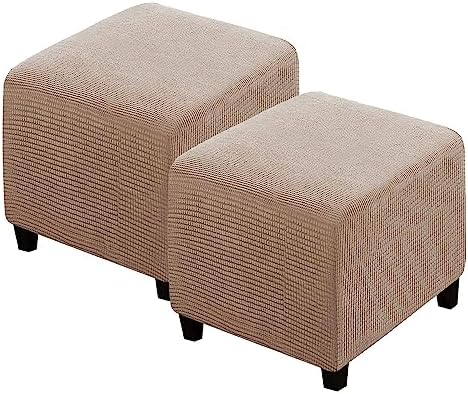 2 Piece Stretch Ottoman Covers for 17x17 19x19 Inches Stool Footrest Protection