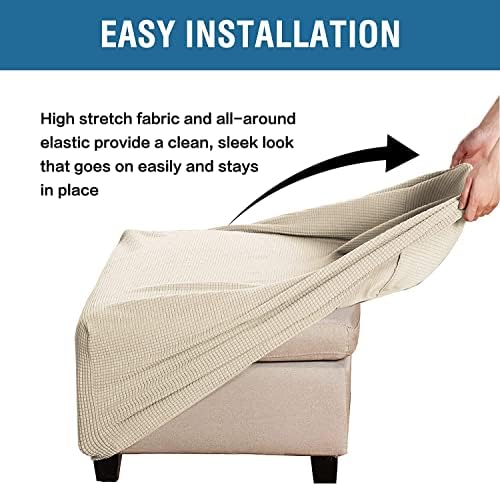 ADPON Square Ottoman Covers Stool Slipcovers Elastic Bottom Stretch High Spandex Jacquard Fabric