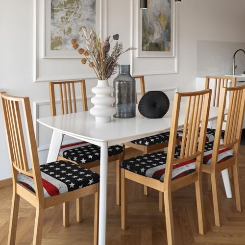 Ouqiuwa American Flag Square Chair Covers Set of 4 for Dining Chairs