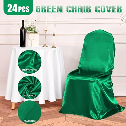 24 PCS Green Satin Chair Covers for Banquets
