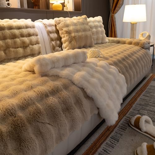 Faux Fur Couch Cover Soft Plush Protection for L Shaped Sofa