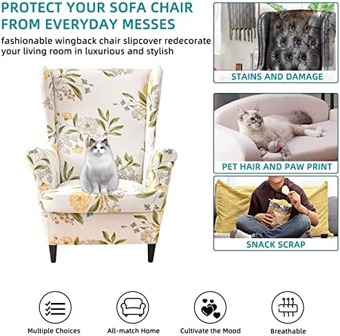 CRFATOP 2 Piece Stretch Wingback Chair Slipcovers for Living Room and Bedroom