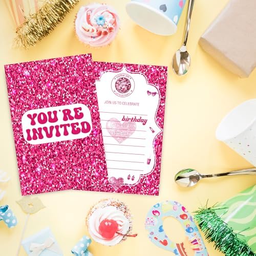 VIVORA Pink Glitter Birthday Invitation Cards 30 Pack