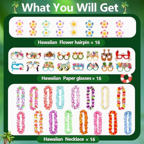 Atonofun 48 PCS Hawaiian Luau Party Favors