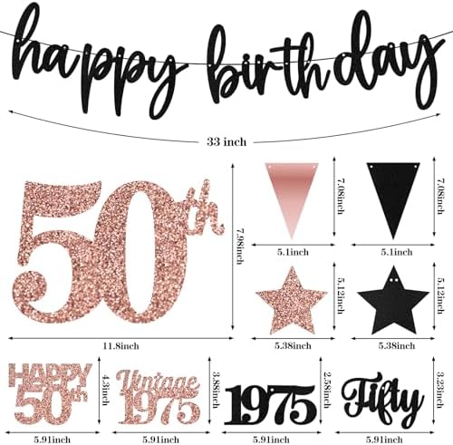 12PCS Rose Gold 50th Birthday Decorations