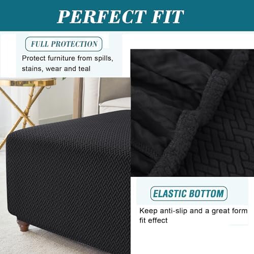 HFCNMY Thick Stretch Ottoman Slipcover - Black Square