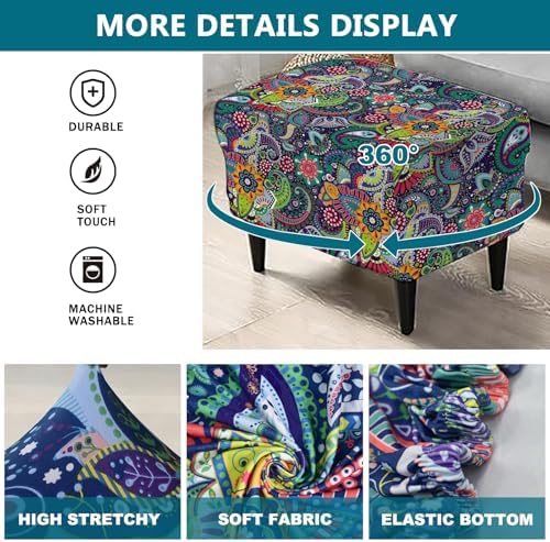KRFOONN Stretch Ottoman Cover with Non Slip Elastic Bottom