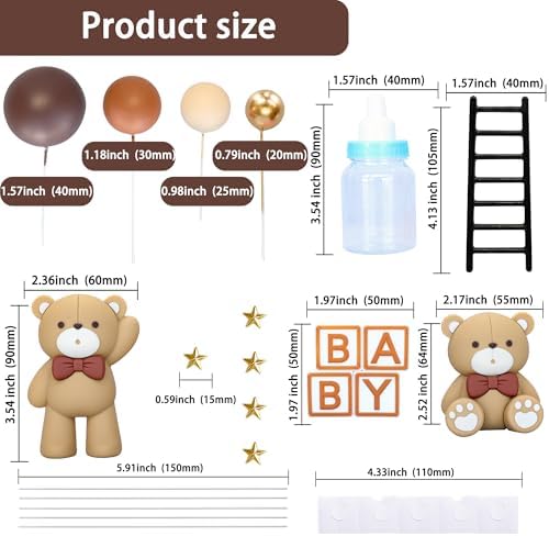 Gyufise 33Pcs Baby Bear Cake Topper Decorations