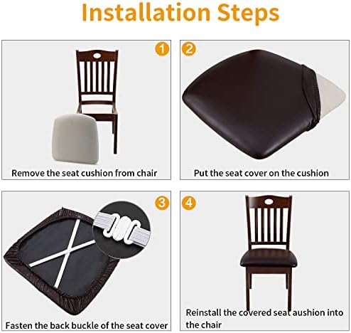YISUN Chair Seat Covers Set of 4 Waterproof PU Leather Dining Chair Slipcovers
