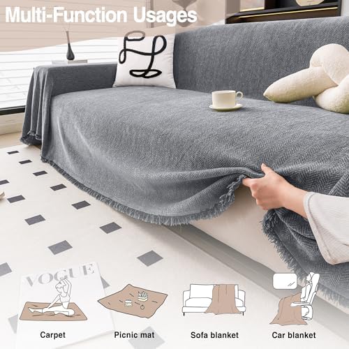ALIECOM Chenille Sofa Slipcover with Tassel Boho Design