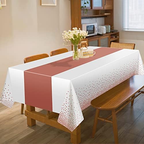 OHOME 4 Pack Disposable Plastic Table Cloths White Rose Gold 54x108