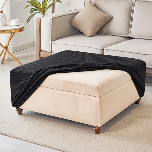HFCNMY Thick Stretch Ottoman Slipcover - Black Square
