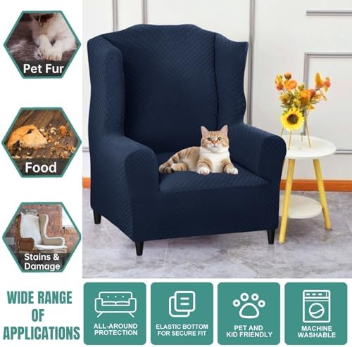 YEMYHOM Wingback Chair Slipcover with Jacquard Design and Foam Rods