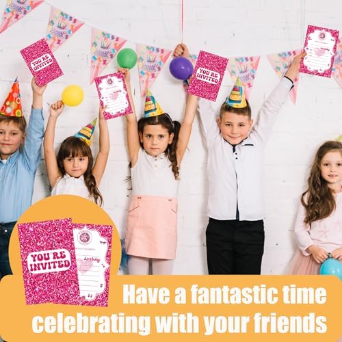 VIVORA Pink Glitter Birthday Invitation Cards 30 Pack