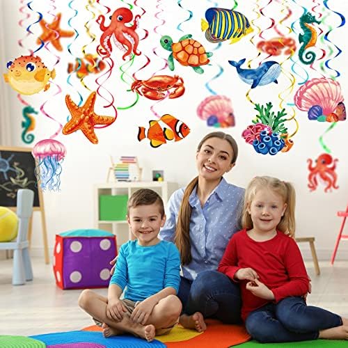 Clabby 30 Pcs Tropical Fish Ceiling Streamers Ocean Decorations