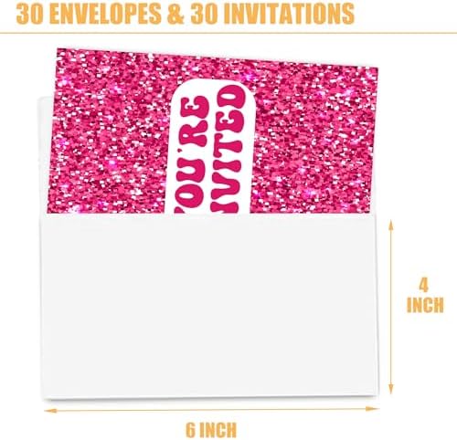 VIVORA Pink Glitter Birthday Invitation Cards 30 Pack
