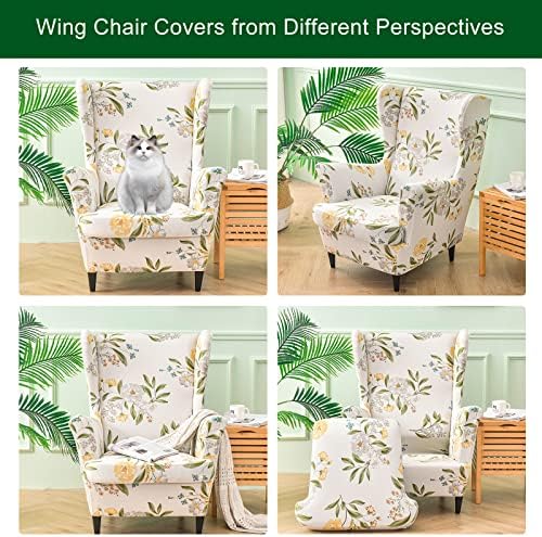 CRFATOP 2 Piece Stretch Wingback Chair Slipcovers for Living Room and Bedroom