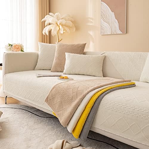 vctops Boho Geometric Plush Sofa Cover Non-Slip Furry Sectional