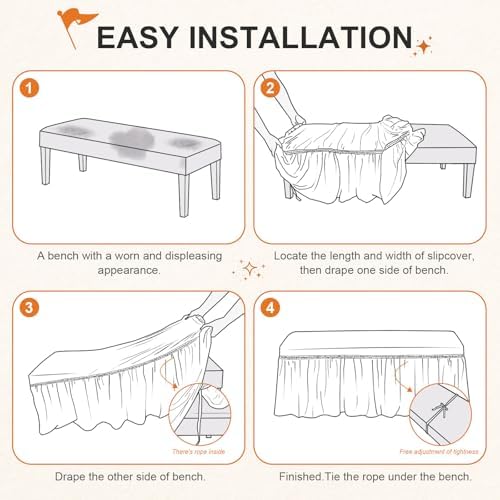 NICEEC Spandex Piano Bench Cover with Skirt and Ottoman