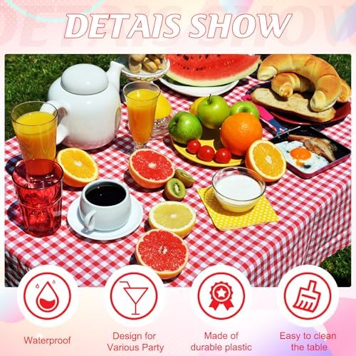 12 Pack Red White Checkered Tablecloths 54x108 Inch