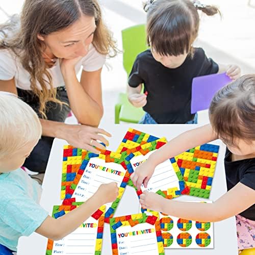 Wiooffen Building Blocks Birthday Invitations for 24 Guests