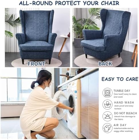 HAOYONG Stretch Wing Chair Cover Set with Ottoman and Storage Stool