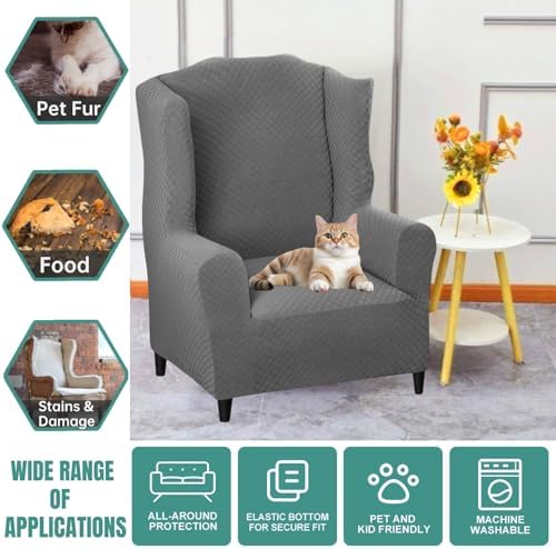 YEMYHOM Wingback Chair Slipcover Jacquard Design Non-Slip