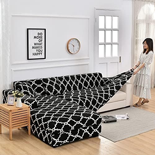 LiveGo L Shape Sofa Cover 2 Piece Stretchy Elastic 3 Seater Chaise Slipcover