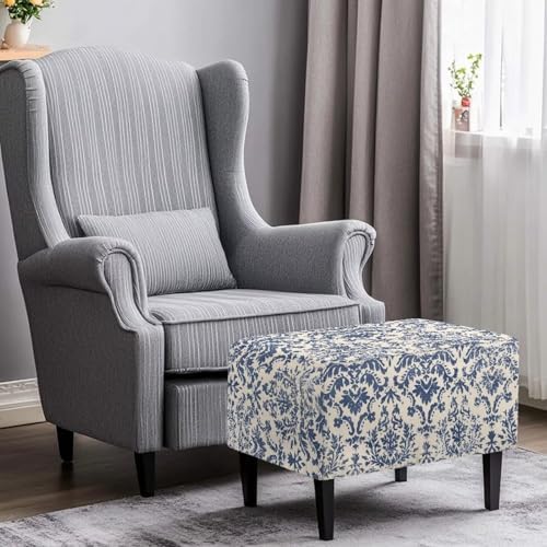Ottoman Cover Rectangular Blue Floral Stool Cover