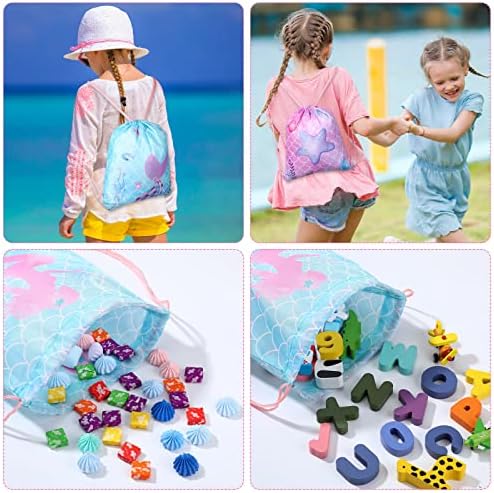 Clabby 16 Pcs Mermaid Drawstring Party Favor Bags