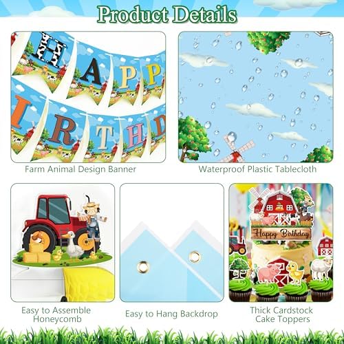 Farm Birthday Decorations Set with Animal Theme Supplies