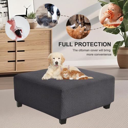 Levoberg Waterproof Square Ottoman Cover Dark Gray