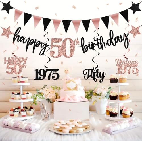 12PCS Rose Gold 50th Birthday Decorations