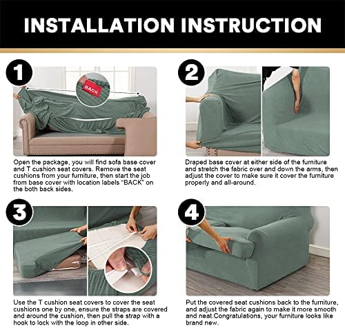 PrinceDeco 3 Piece T Cushion Sofa Slipcover - Sage