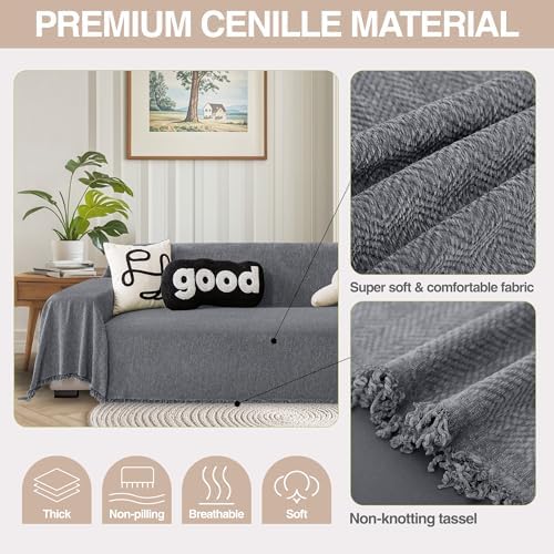 ALIECOM Chenille Sofa Slipcover with Tassel Boho Design