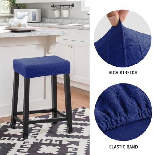 Stool Covers Rectangular Set of 2 Navy Diamond Jacquard
