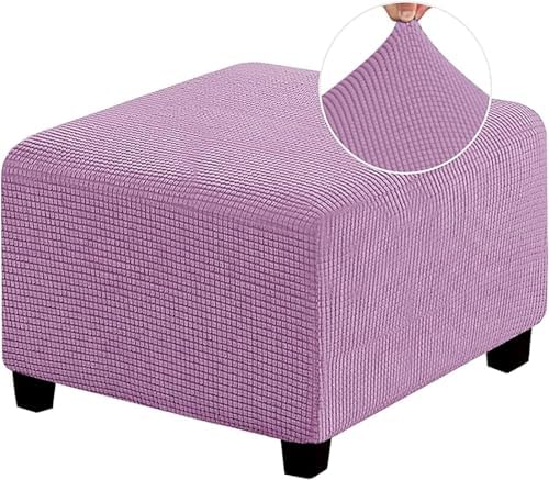 Light Purple Square Ottoman Cover Stretch Fit Stool Slipcover with Elastic Bottom