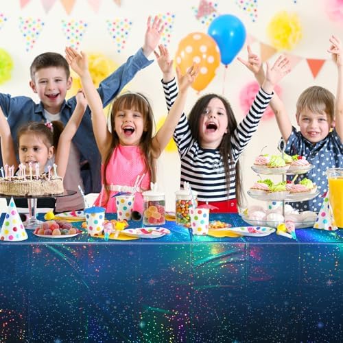 3Pcs Iridescent Blue Galaxy Tablecloths for Starry Night Parties