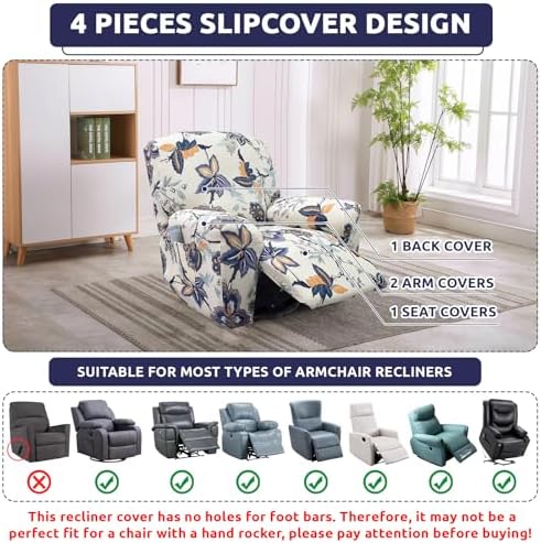 Iauddy 4-Piece Recliner Slipcover Set