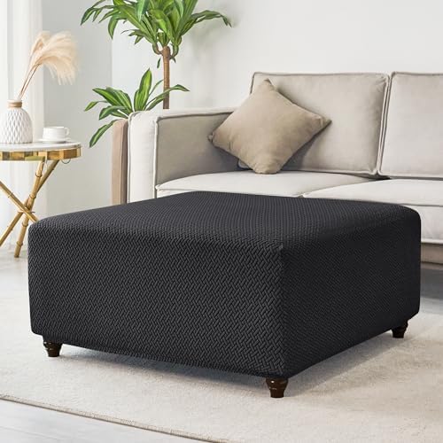 HFCNMY Thick Stretch Ottoman Slipcover - Black Square