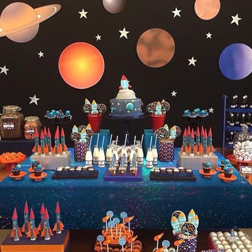 3Pcs Iridescent Blue Galaxy Tablecloths for Starry Night Parties