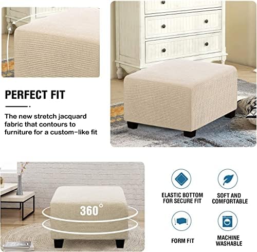 ADPON Square Ottoman Covers Stool Slipcovers Elastic Bottom Stretch High Spandex Jacquard Fabric